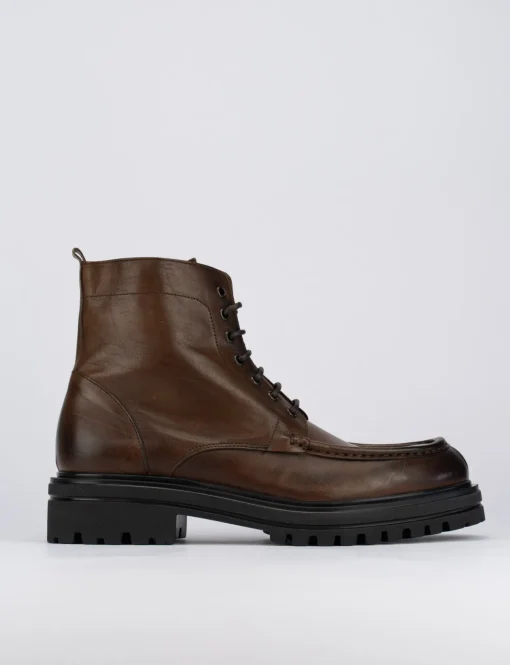 Anfibi tacco 1cm pelle marrone