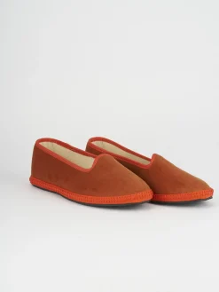 Ballerina tacco 1 cm arancio velluto