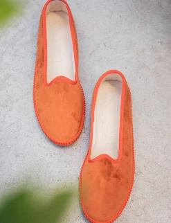 Ballerina tacco 1 cm arancio velluto