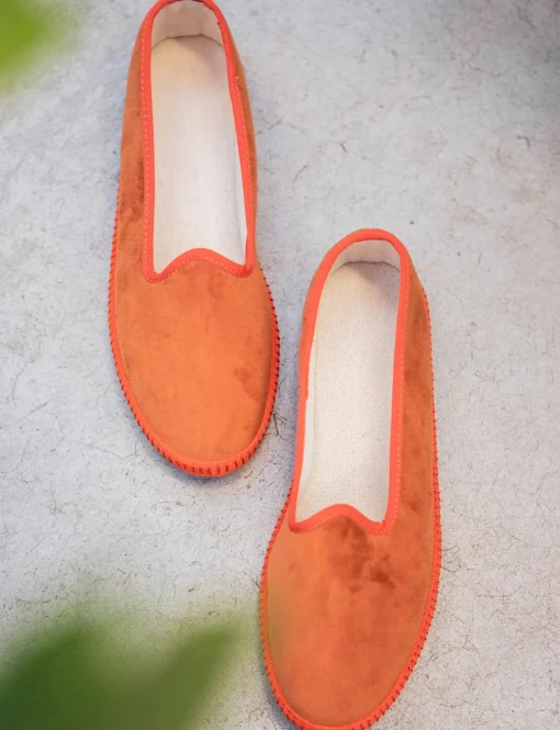 Ballerina tacco 1 cm arancio velluto