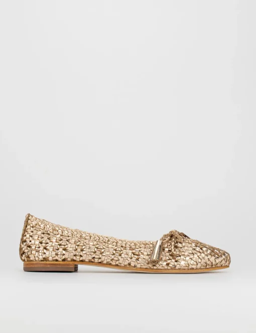 Ballerina tacco 1 cm oro pelle