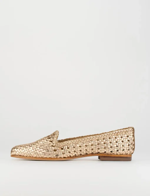 Ballerina tacco 1 cm oro pelle