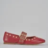 Ballerina tacco 1cm rosso pelle
