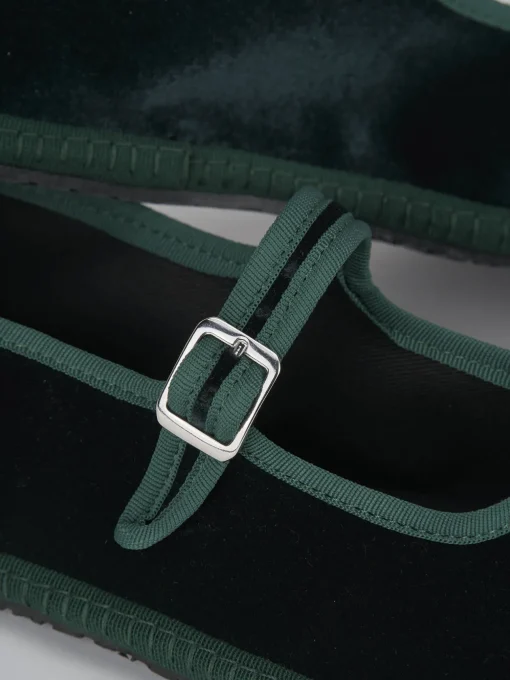 Ballerine tacco 1cm velluto verde