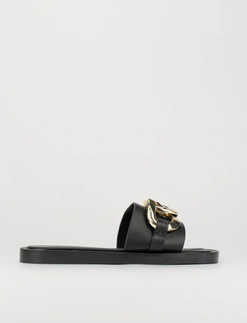 Ciabatta da passeggio tacco 1 cm nero pelle