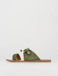 Ciabatta da passeggio tacco 1 cm verde camoscio