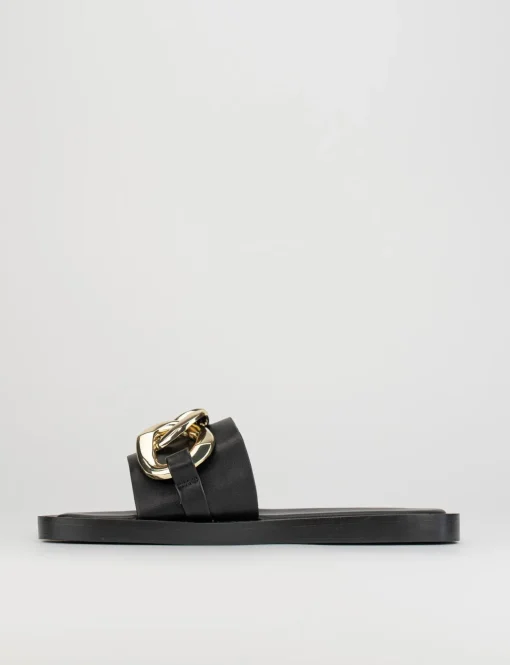 Ciabatta da passeggio tacco 1 cm nero pelle