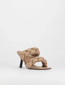Ciabatta da passeggio tacco 5 cm beige pelle