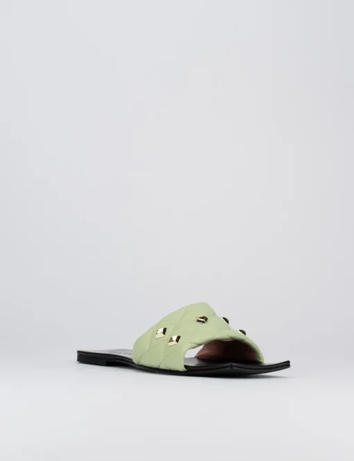 Ciabatta da passeggio tacco 1 cm verde pelle