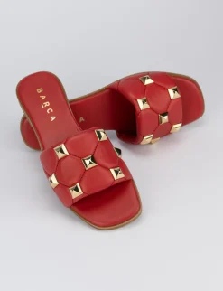Ciabatta da passeggio tacco 1 cm rosso pelle