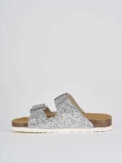 Ciabatta tacco 1 cm argento glitter