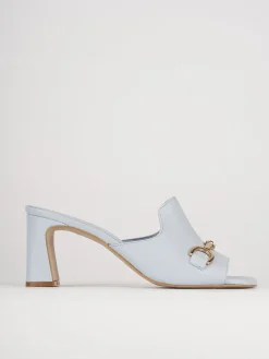 Ciabatte tacco 7cm pelle azzurro