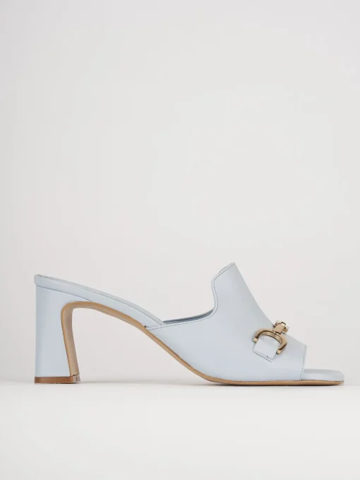 Ciabatte tacco 7cm pelle azzurro