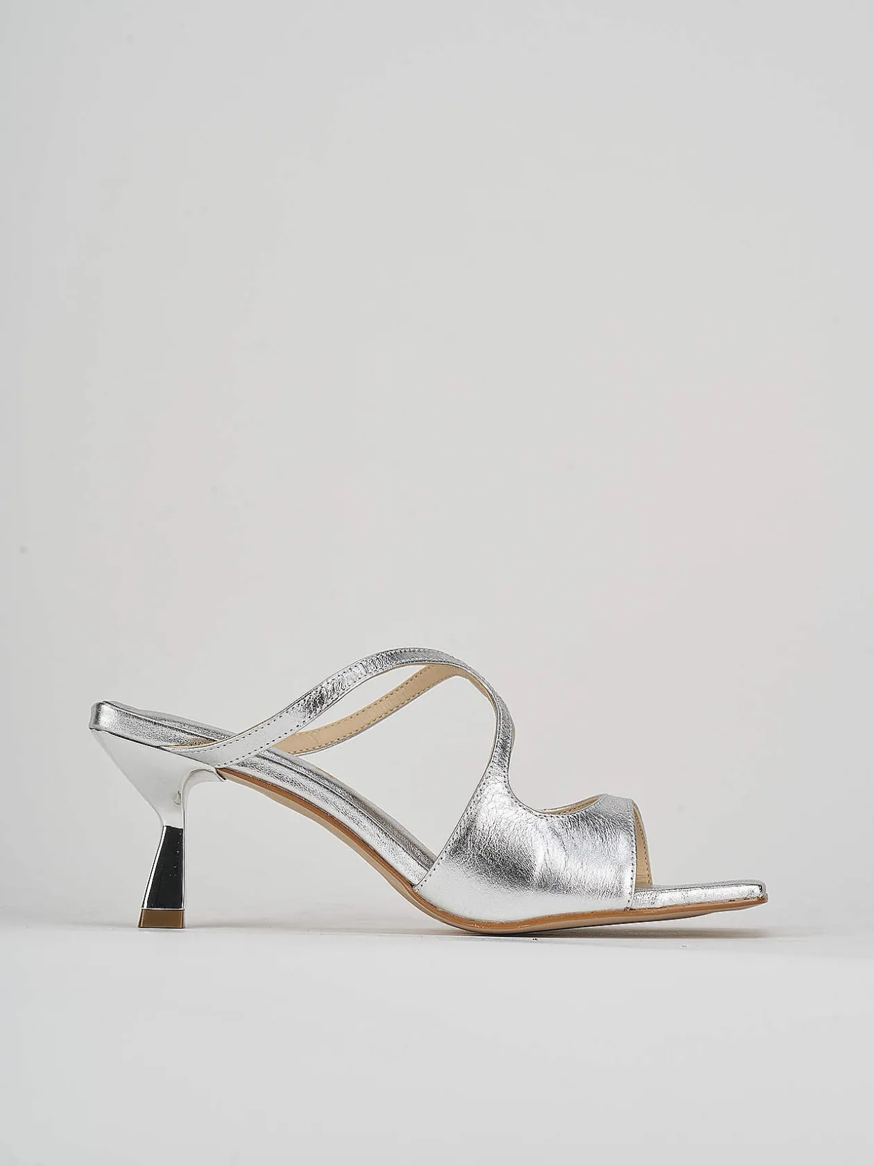 Ciabatte tacco 6cm pelle argento