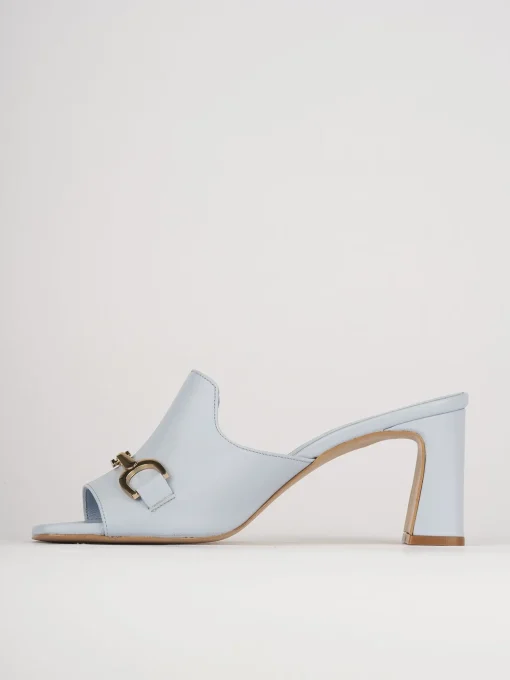 Ciabatte tacco 7cm pelle azzurro