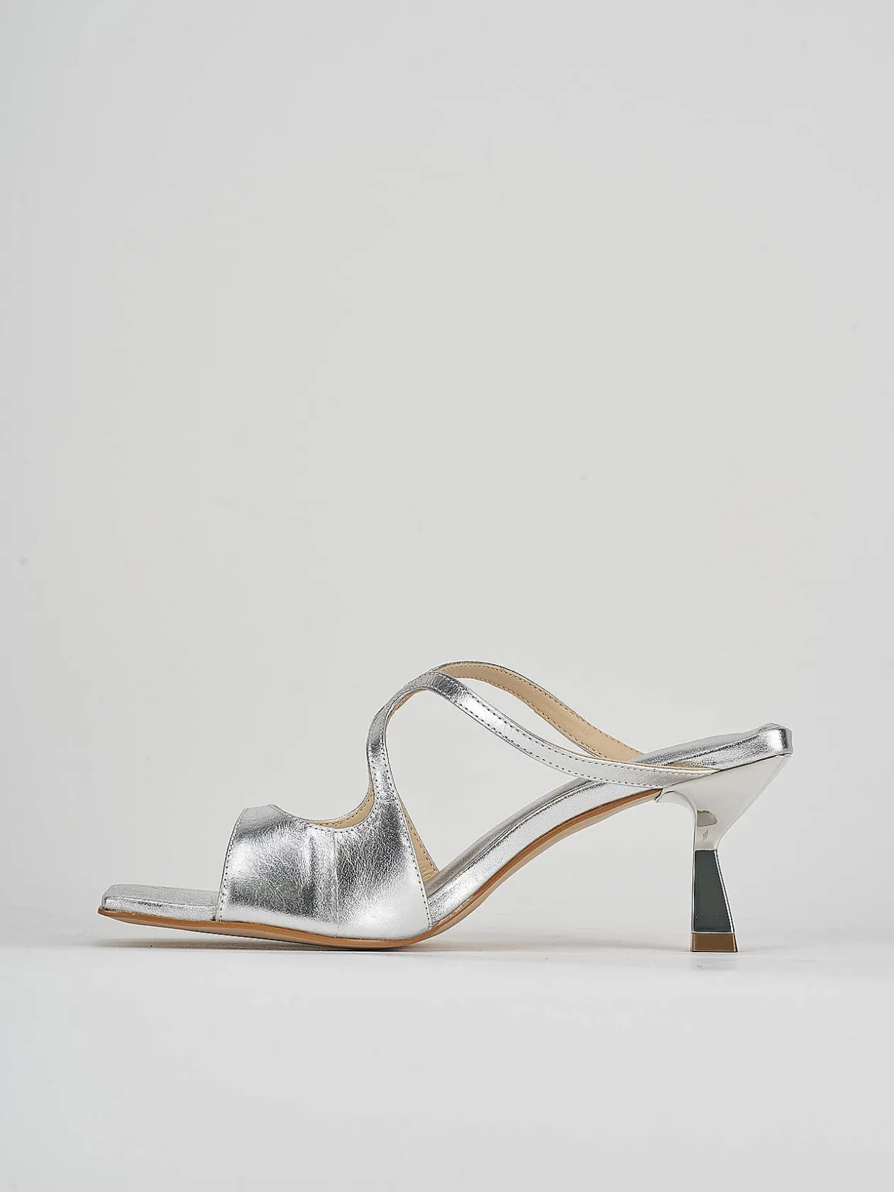 Ciabatte tacco 6cm pelle argento