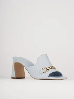 Ciabatte tacco 7cm pelle azzurro