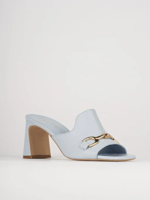 Ciabatte tacco 7cm pelle azzurro