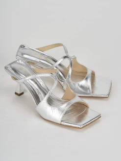 Ciabatte tacco 6cm pelle argento