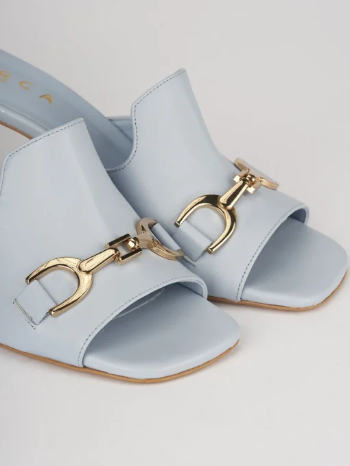 Ciabatte tacco 7cm pelle azzurro