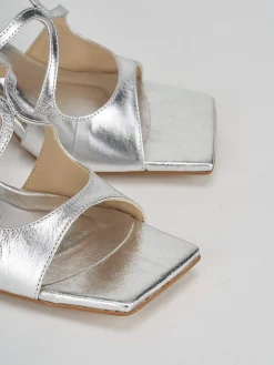 Ciabatte tacco 6cm pelle argento