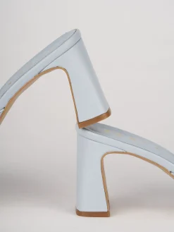 Ciabatte tacco 7cm pelle azzurro