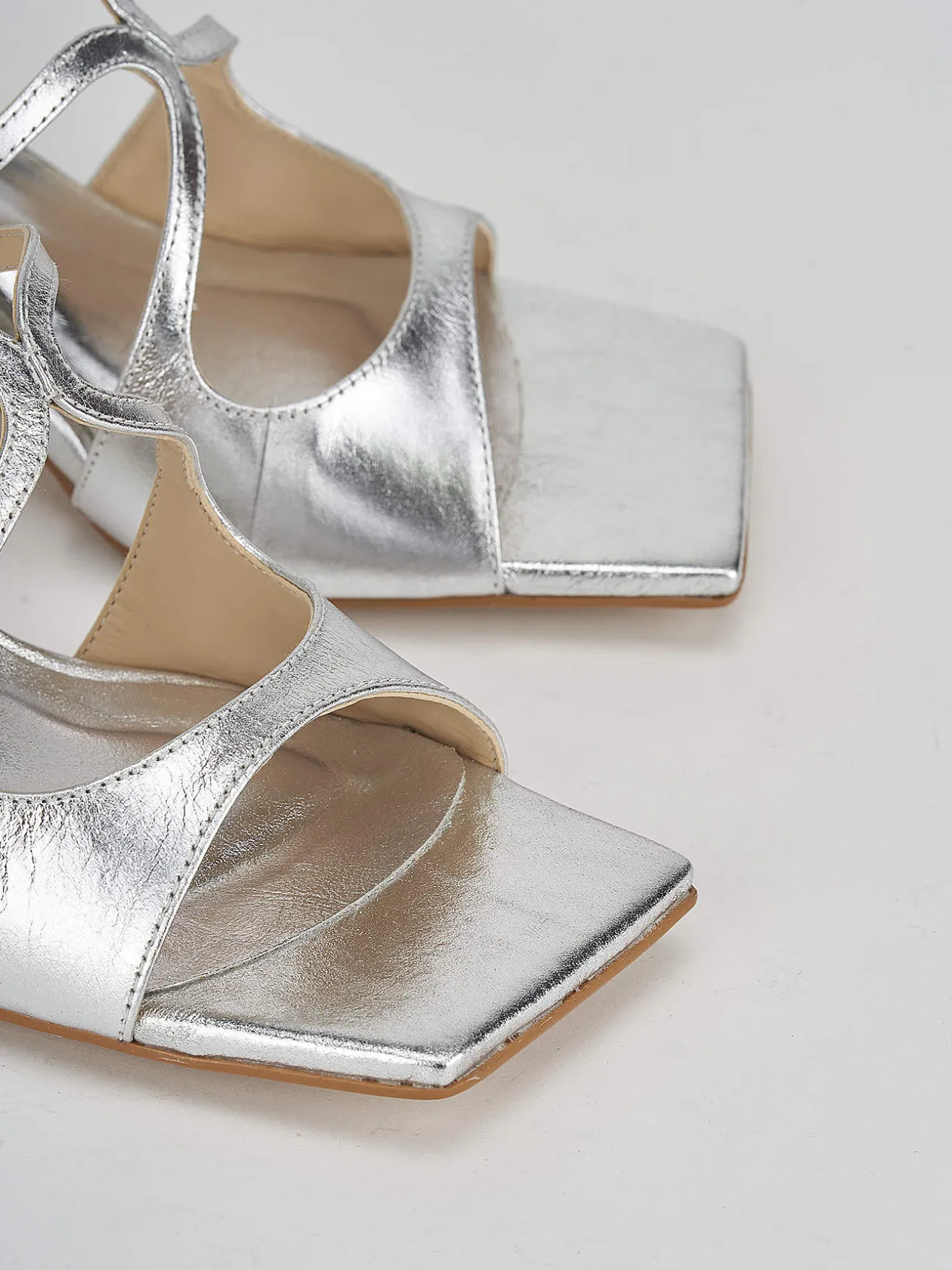 Ciabatte tacco 6cm pelle argento