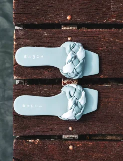 Ciabatte tacco 1cm pelle azzurro