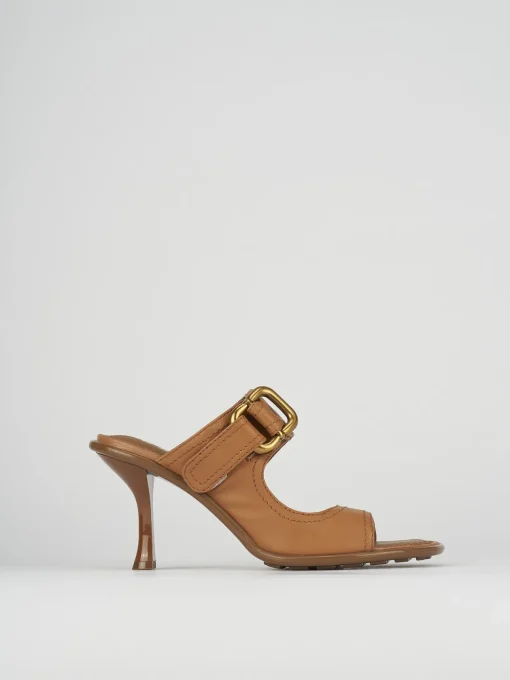 Ciabatte tacco 9cm pelle marrone