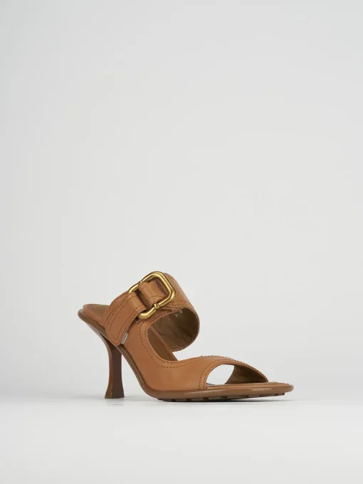 Ciabatte tacco 9cm pelle marrone