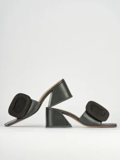 Ciabatte tacco 6cm pelle nero