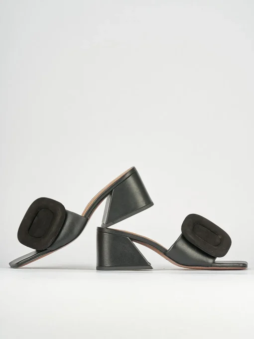Ciabatte tacco 6cm pelle nero
