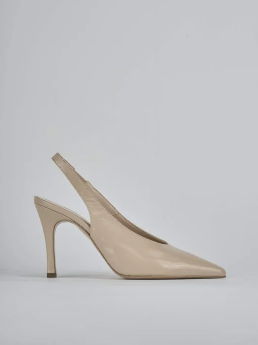 Décolleté e slingback tacco 9cm vernice marrone