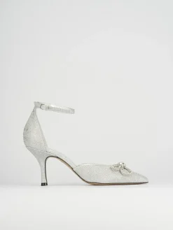 Décolleté e slingback tacco 7cm glitter argento