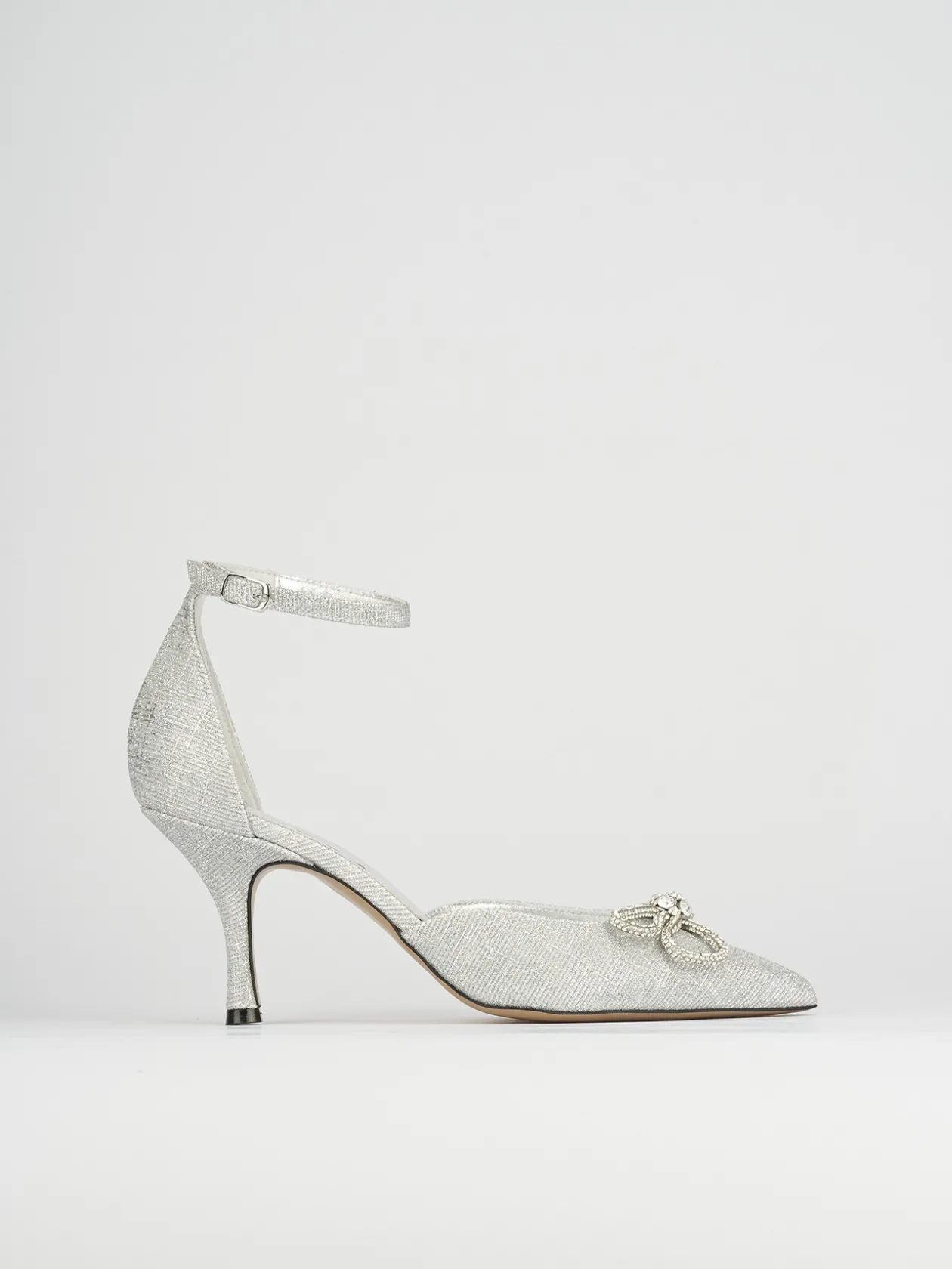 Décolleté e slingback tacco 7cm glitter argento