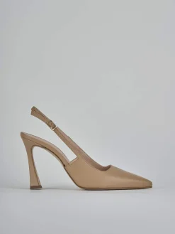 Décolleté e slingback tacco 9cm pelle marrone