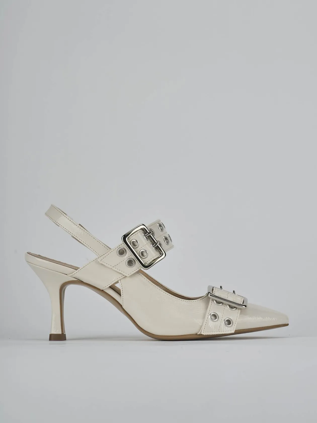 Décolleté e slingback tacco 7cm vernice bianco
