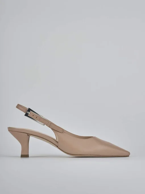 Décolleté e slingback tacco 6cm pelle marrone