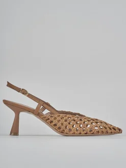 Décolleté e slingback tacco 7cm pelle marrone