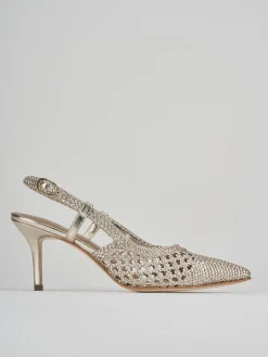 Décolleté e slingback tacco 7cm laminato oro