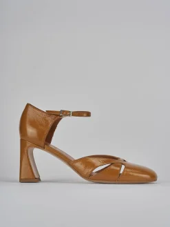 Décolleté e slingback tacco 7cm pelle marrone