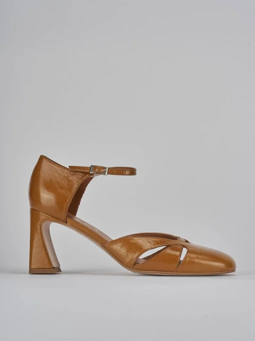 Décolleté e slingback tacco 7cm pelle marrone