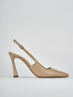 Décolleté e slingback tacco 9cm pelle marrone