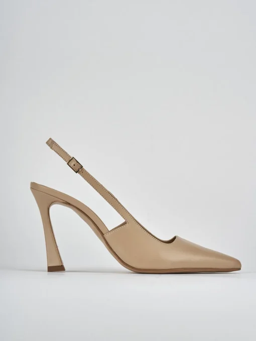 Décolleté e slingback tacco 9cm pelle marrone