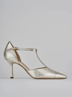 Décolleté e slingback tacco 7cm laminato oro