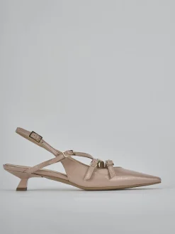 Décolleté e slingback tacco 4cm vernice beige
