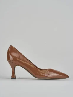 Décolleté e slingback tacco 7cm vernice marrone