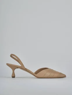 Décolleté e slingback tacco 5cm pelle marrone