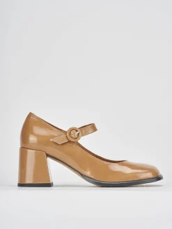 Décolleté e slingback tacco 8cm vernice marrone