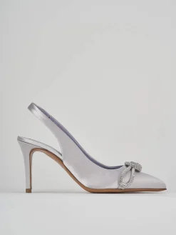 Décolleté e slingback tacco 7cm raso argento